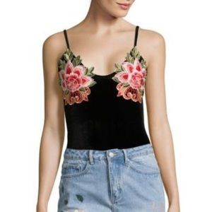 Floral Applique Velvet Bodysuit